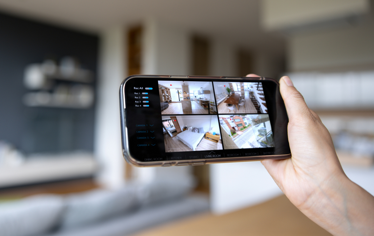 pessoa acompanhando cameras em seu smartphone